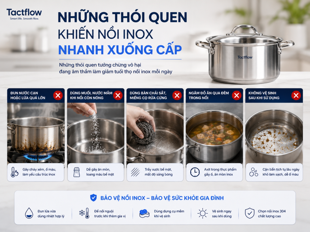 Những thói quen sai lầm nguy hiểm khi sử dụng nồi inox hàng ngày
