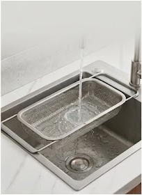 Mẫu rổ inox thông minh co giãn đặt bồn rửa thiết kế thanh nan dày dặn sáng bóng sang trọng