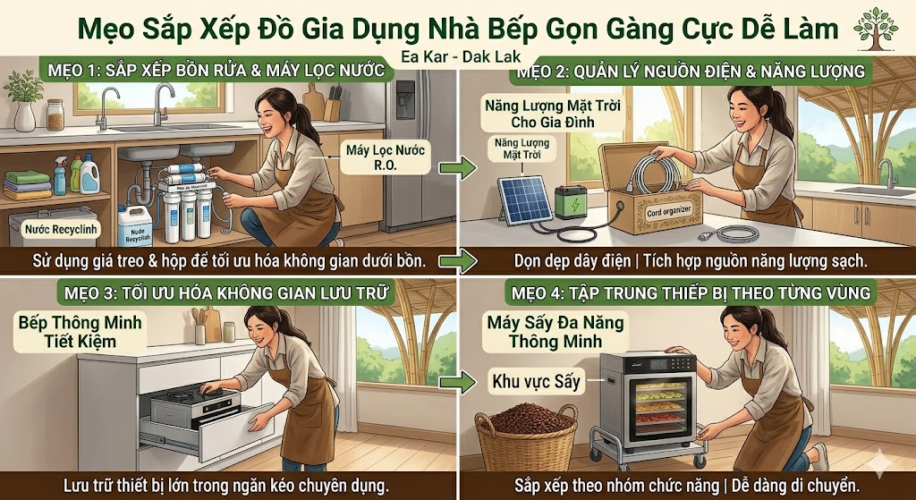 mẹo sắp xếp đồ gia dụng nhà bếp gọn gàng